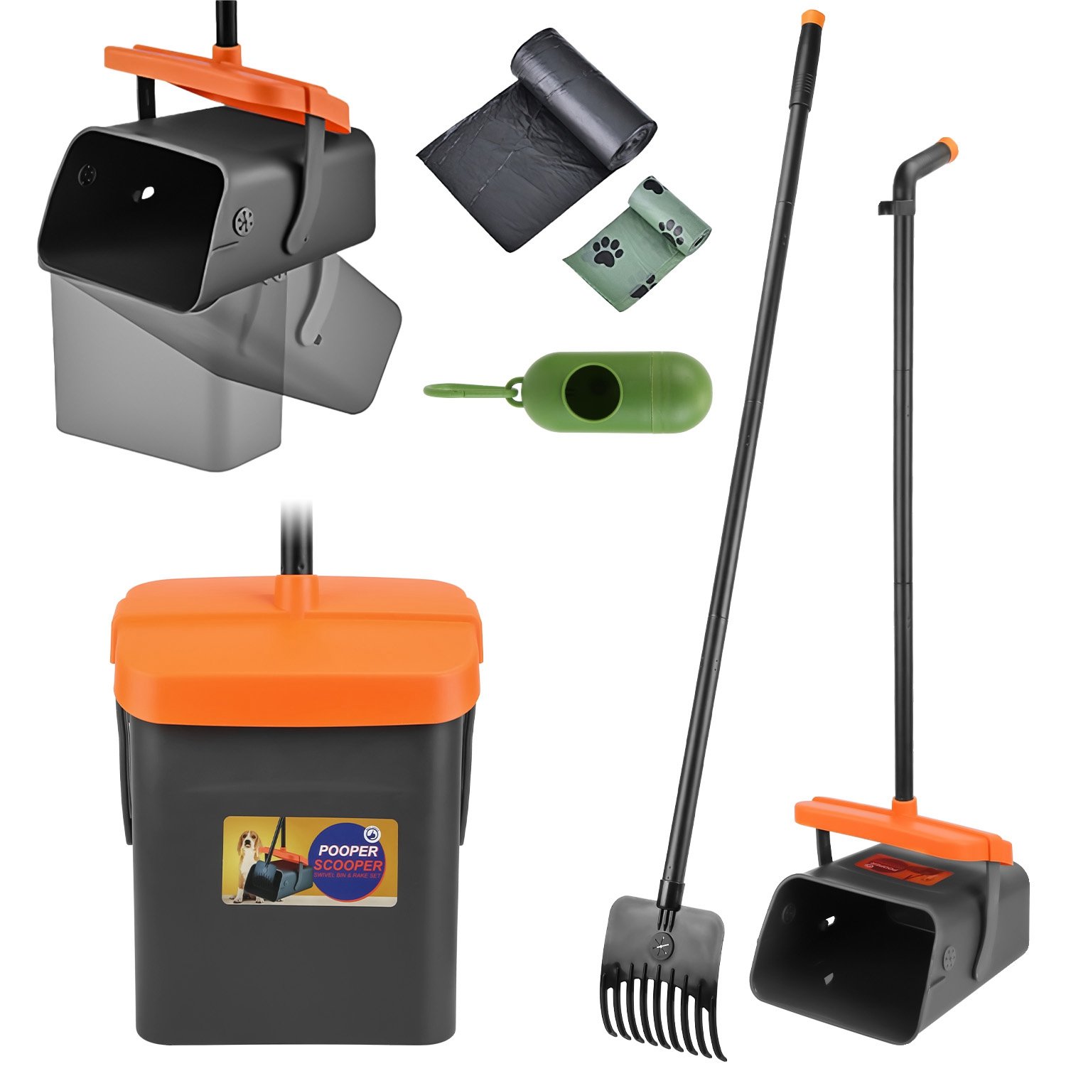 Pooper Scooper Kit Dog Poop Rake & Swiveling Bin Poop Heavy Duty Pick Up Tool with Extra Long Handle 35 Waste Bags Dispenser Pooper Scooper Kit Dog Poop Rake & Swiveling Bin Poop Heavy Duty Pick Up Tool with Extra Long Handle 35 Waste Bags Dispenser